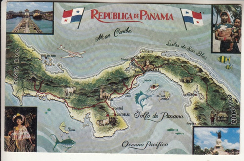 Antigua Postal Con Mapa De La Republica De Panama Vintage