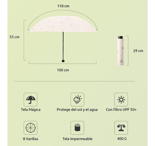 Sombrilla Mágica Con Agua Cambia Color Protección Filtro Uv