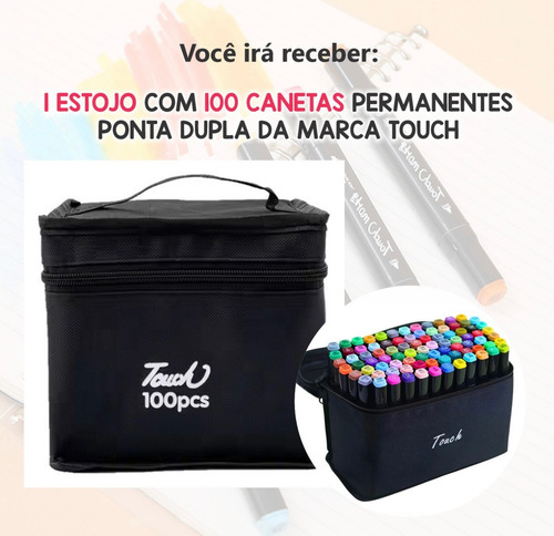 Kit De Canetas Touch Ponta Dupla 100 Cores Com Estojo Preto 100