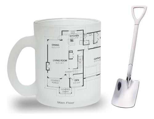 Taza Cristal Esmerilado Arquitecto Plano Con Cuchara De Pala