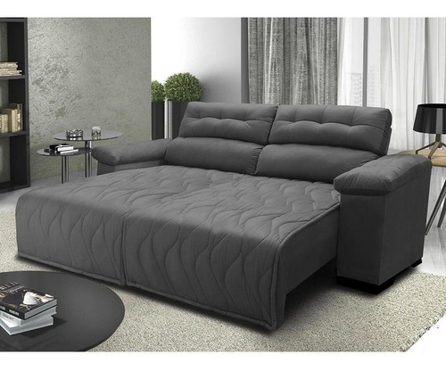Sofá 2,22m Retrátil E Reclinável Cama Inbox Top Cinza