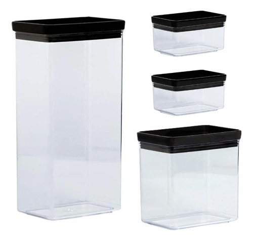 Pote para alimentos Paramount Lumini Black Kit 4 Potes