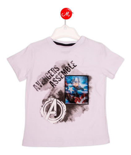 Remera Niño Manga Corta Aplique 3d Avengers Capitan America