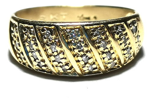 Anillo De Oro 18k Bombé 3.8 Gr Pavé 26 Diamantes 0.25ct 