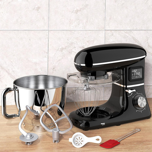 Batidora De Pie Eléctrica, 1350 W 6.5 L Con Tazón De Acero Inoxidable Y Asa, 6 Velocidades + Función Pulso, Gancho Para Masa, Batidor Y Varilla, Temporizador Lcd Para Hornear Pan, Pasteles, Galletas