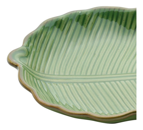 Imagem 3 de 4 de Folha Decorativa De Ceramica Banana Leaf Verde 26,5x20x4cm