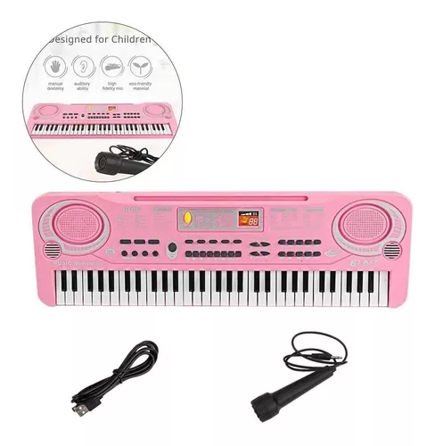 Teclado Infantil Standard 37 Teclas Usb Rosa C/ Microfone