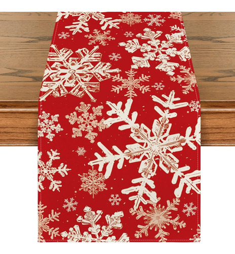 Camino De Mesa Tema Navidad Copos Nieve Rojo 33cm X 1.5m Rojo / Blanco Copos De Nieve De Navidad