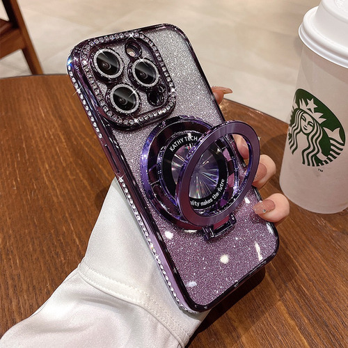 Suitable For Apple 16promax Mobile Phone Case, Glitter Magnetic Bracket