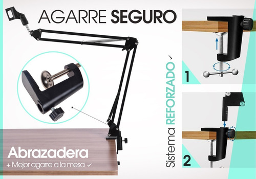 Imagen 6 de 10 de Soporte Microfono Mesa Pie Brazo Articulad + Filtro Anti Pop