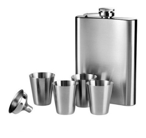 Cantil Inox 8oz C/ Copos E Funil - Vedação Completa