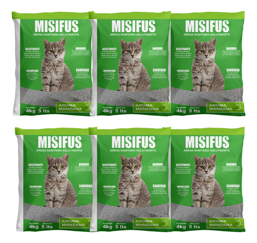 Arena Para Gatos Sanitaria Aglutinante Misifus Manzana 24 Kg