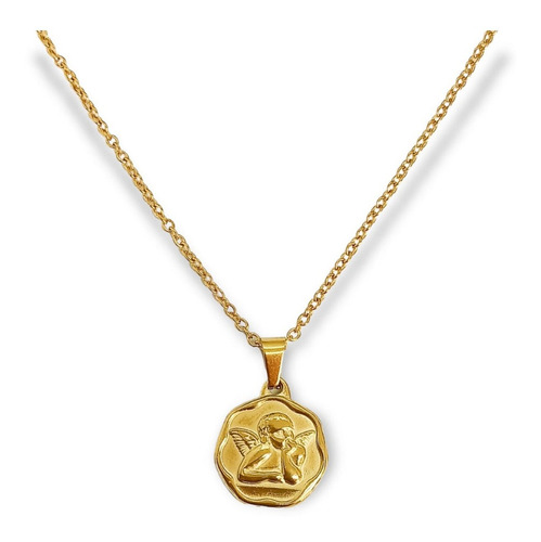 Colgante Angel Guardian Pensativo Chapado En Oro 18k Amor Fe