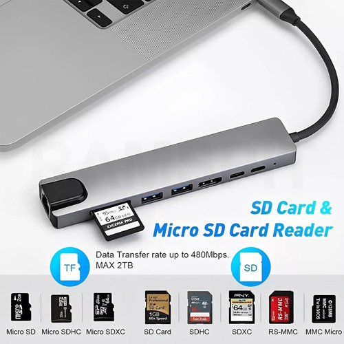 Tipo C Hub 8 En 1 Adaptador Usb C A Hdmi Con Ethernet