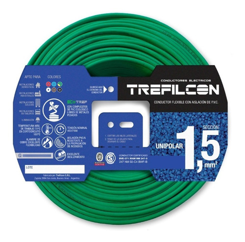 Cable Unipolar 1.5mm Normalizado Verde/amarillo Rollo X50mts