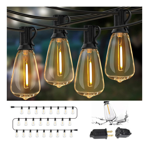 Led Guirnalda De Luces 25+2 Focos Vintage Impermeable 15m