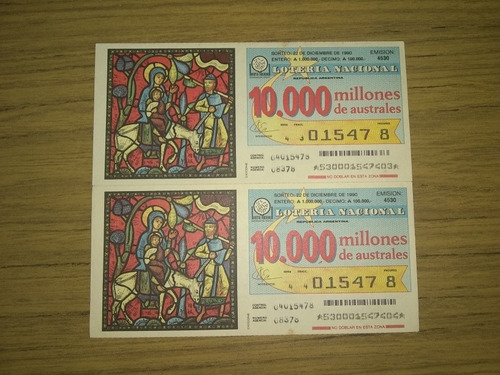 2 Antiguos Billetes De Loteria Nacional,22/12/90, N  01547