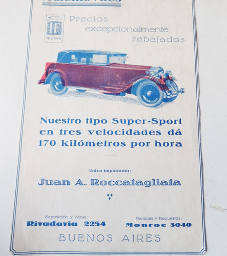 Publicidad Isotta Fraschini 1929 Super Sport Roccatagliata