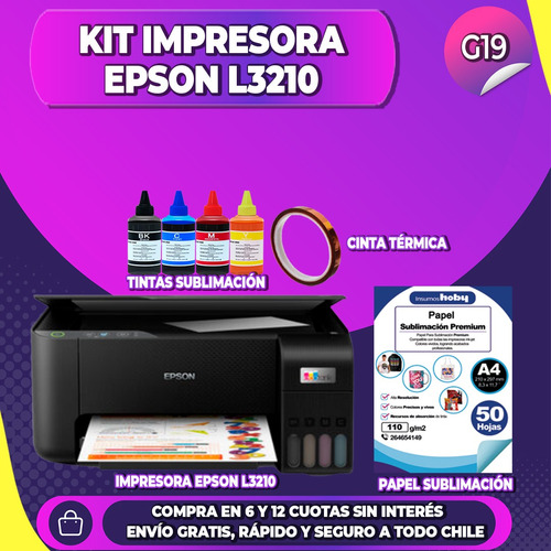Impresora Epson L3210 + Tintas Sublimación + Insumos G19