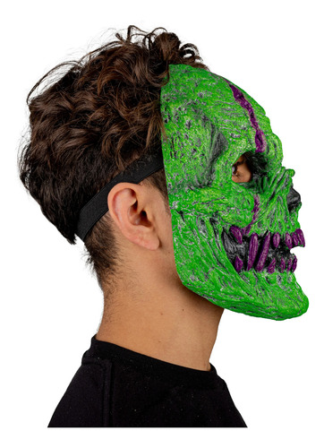 Máscara Latex Skull Fangs Green Monster Efecto Neón