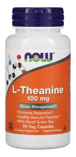 L-theanine Teanina 100mg Now Foods 90 Veg Caps Sabor Sem sabor