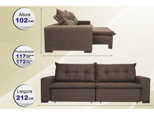 Sofá Austrália 2,12mts Retrátil, Reclinável Com Molas Café Cor Marrom Desenho do tecido Liso
