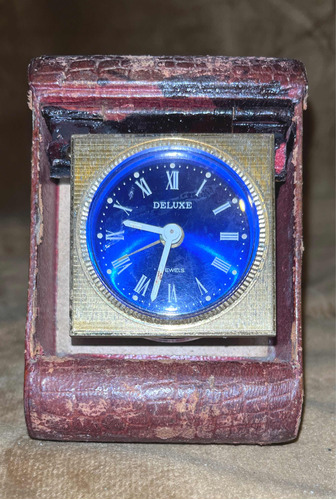 Reloj Despertador D Viaje Antiguo Azul Covalto  Estuche Cuer