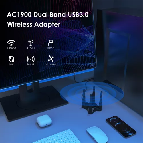 Wavlink Adaptador WiFi USB 3.0 para PC, AC1300 Adaptador de red inalámbrica  de doble banda 5 GHz+2.4 GHz con antenas de alta ganancia para Windows