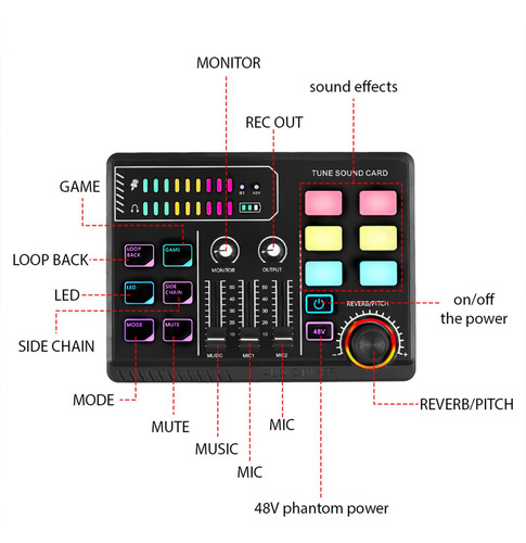 Consola De Sonido Gaming Mixer 48v Phantom Power Interface R