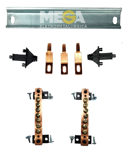 Kit Barramento Completo Trifásico 100a P/44 Circuitos Din Cor Cobre