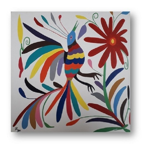 Cuadro Decorativo Pintura Otomi Huichol Tenango Pájaro 