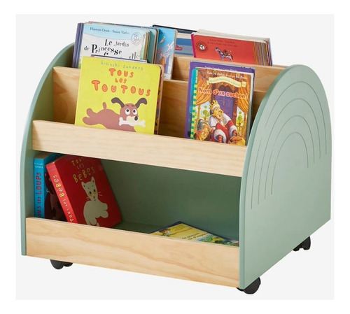 Organizador De Libros Montessori Con Ruedas Verde