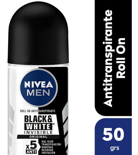 Antitranspirante Roll On Nivea Black & White 50 ml