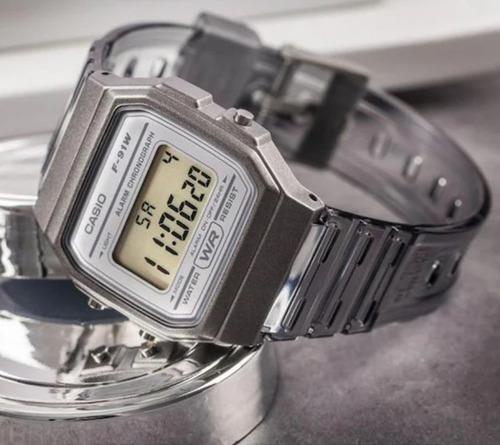Reloj Casio Vintage F-91ws-8d-c Color Del Fondo Led Color De La Malla Gris Translúcido Color Del Bisel Gris Translúcido