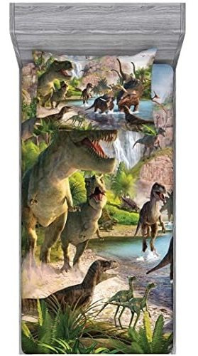 Sábanas Dinosaurios Niuone Twin, 3d Realista Verde, Set De
