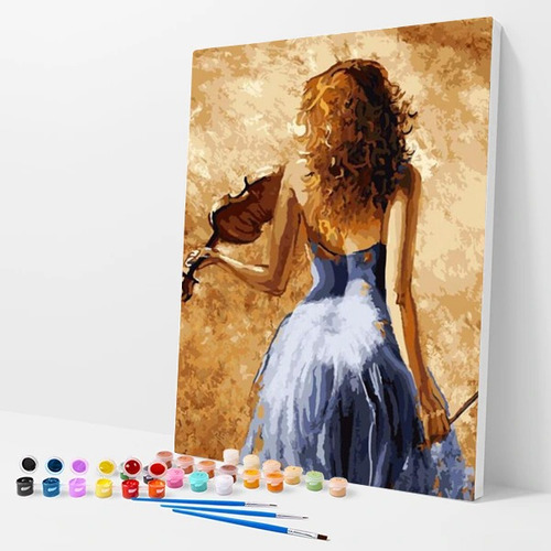 Pintura Numerada Mulher Com Violino Abstrato