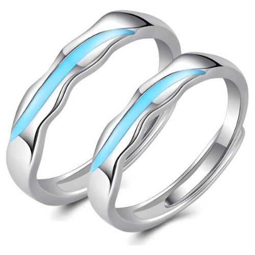 Anillos Ajustables Linea Azul Olas Mar Celeste Río Ondulado