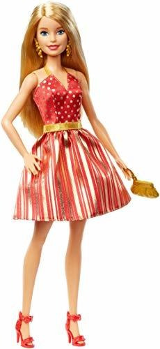 Mattel Barbie Holiday Vestido Rojo Y Dorado Gff68