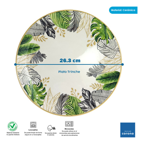 Plato Trinche Redondo Corona Mod. Natural De 26cm 6 Piezas