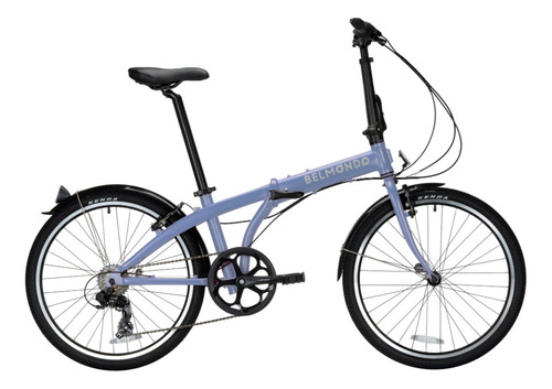 Bicicleta Plegable Belmondo 7+ Rodado 24 Frenos V-brakes Cambio Shimano Tourney Color Celeste Mate Urbana Imantada