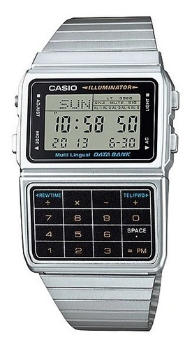 Reloj Casio Vintage Databank Calculadora Dbc-611-id Color de la correa Plateado Color del bisel Plateado Color del fondo Negro
