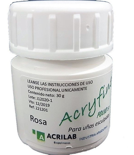 Polimero Acryfine X 30g Uñas Esculpidas Acrilico Rosa