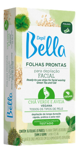 Depil Bella 16 Folhas Prontas Facial Chá Verde E Aveia