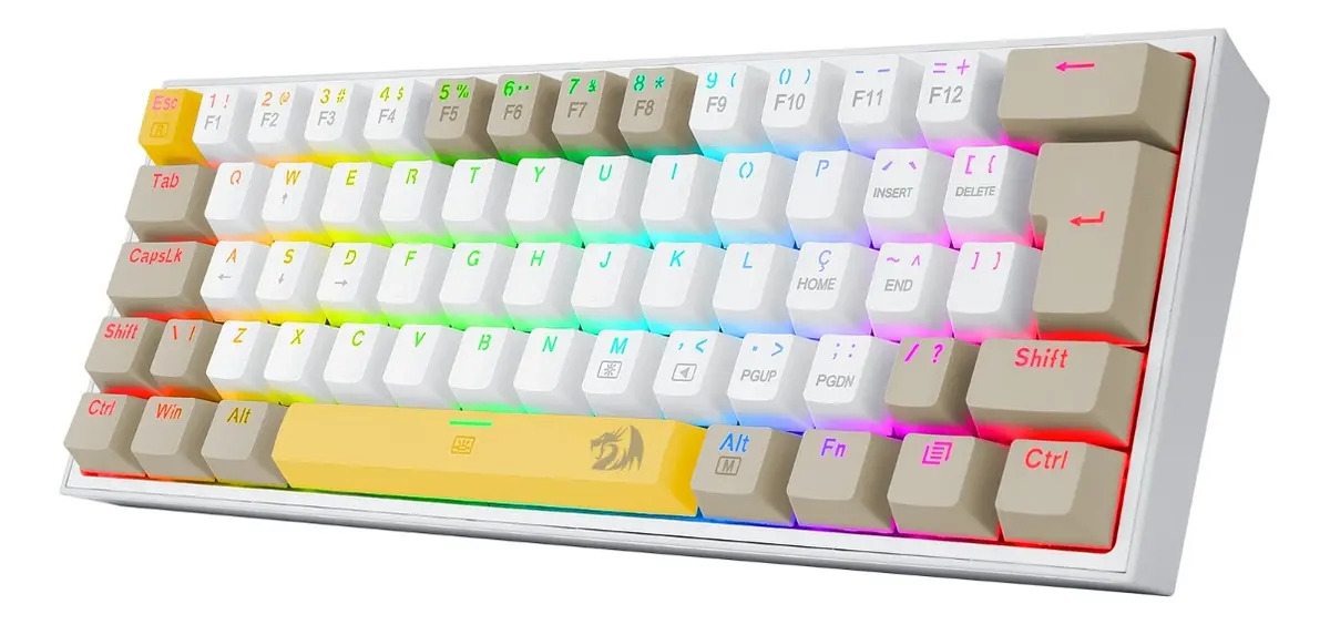 Teclado Gamer Mecanico Redragon Fizz Rgb Branco Switch Brown Idioma Português Brasil