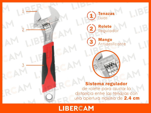 Imagen 7 de 10 de Llave Ajustable Francesa 8 Pulgadas 200mm Mango Goma