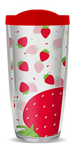 Strawberry Burst 16 Oz Travel Tumbler With Red Lid | Strawbe