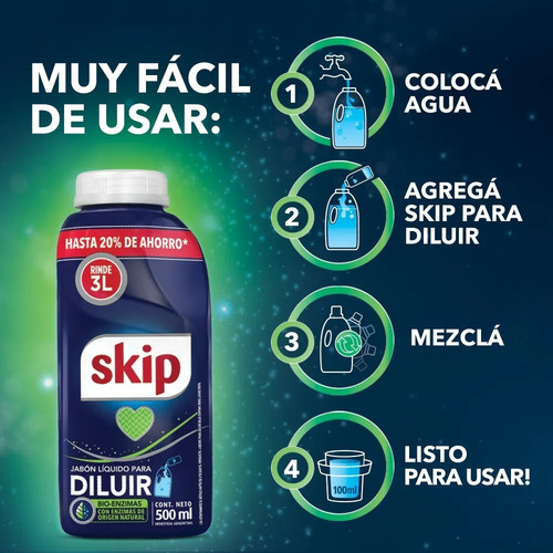 Jabon Liquido Skip Para Diluir Bioenzimas Ropa Bidon Pack X2
