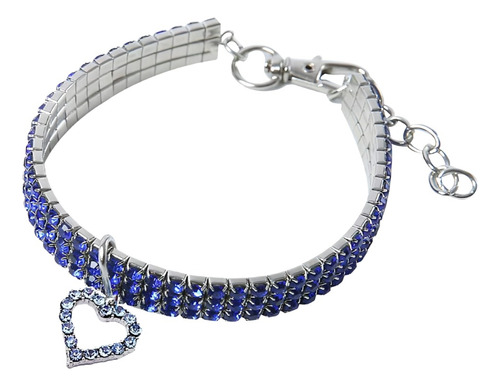 Collar Para Mascotas Con Diamantes De Fantasía Dije Corazón Color Azul Tamaño del collar M (mediano)