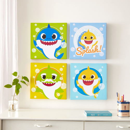 Idea Nuova Baby Shark Juego 4 Lienzo Cuadrado Para Pared