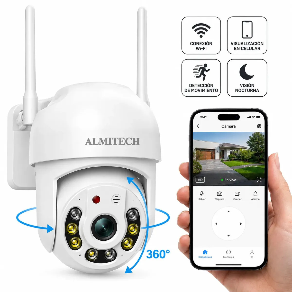 Camara Seguridad Exterior Interior Wifi 360° Almitech 505